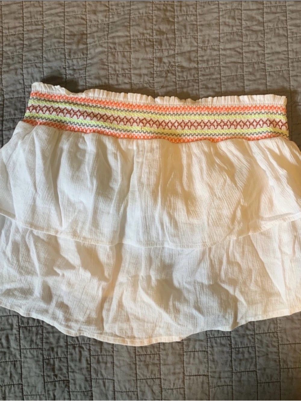 aerie White Crop Top with Neon Smocked Waistband Detail